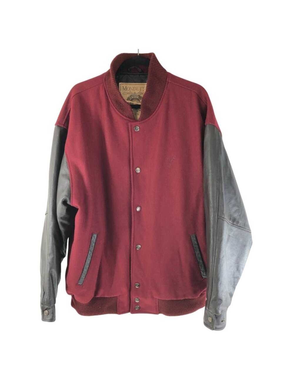 Vintage Cabelas Mondetta Leather Wool Varsity Heavyweight Jacket Red Brown 2XL
